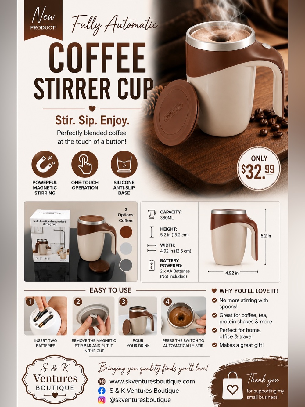 Brown & Cream Automatic Coffee Stirrer Cup